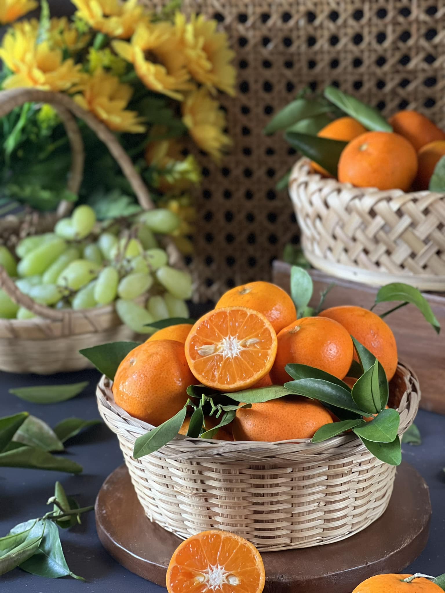 Oranges inside a basket